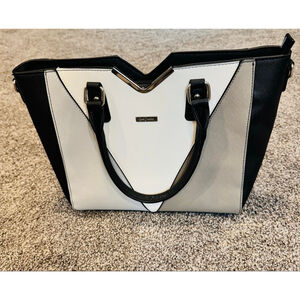 Yani J’Adore Noire Mist Black & White Structured Tote Satchel w/ Strap